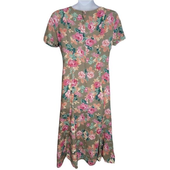 VINTAGE 90s dress‎ tan floral cottagecore rayon maxi with pockets M - Picture 2 of 10